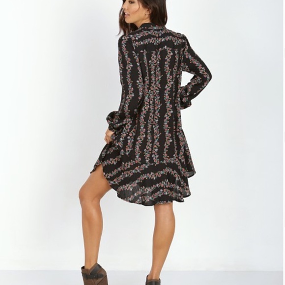 Free People Buttondown Shirt Dress Black Combo - Picture 3 of 6